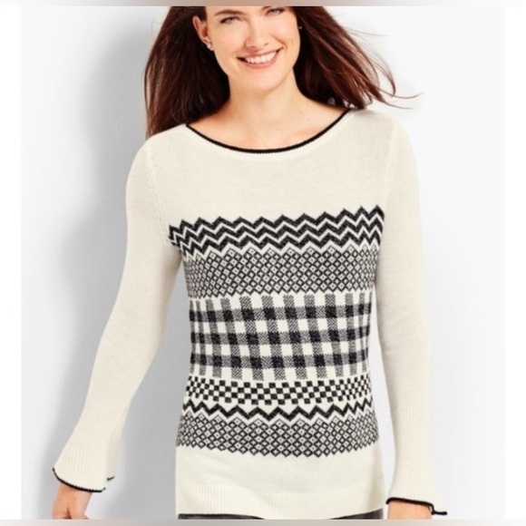 TALBOTS multi pattern womans cottagecore quiet luxury sophisticated sweater L - Picture 1 of 12